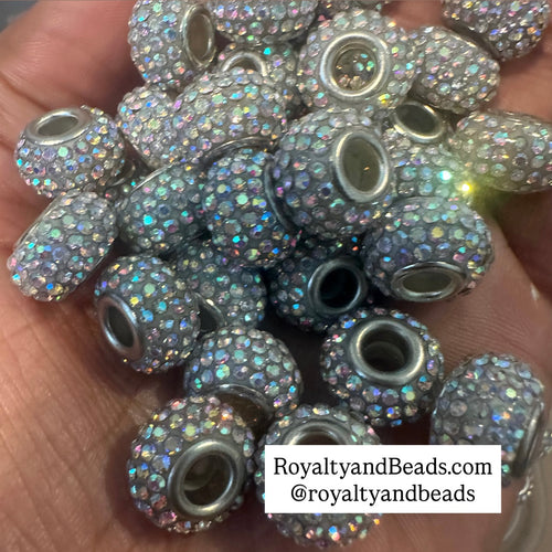 5 clear AB big hole beads.