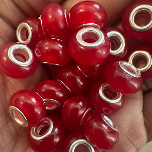 10 red big hole beads