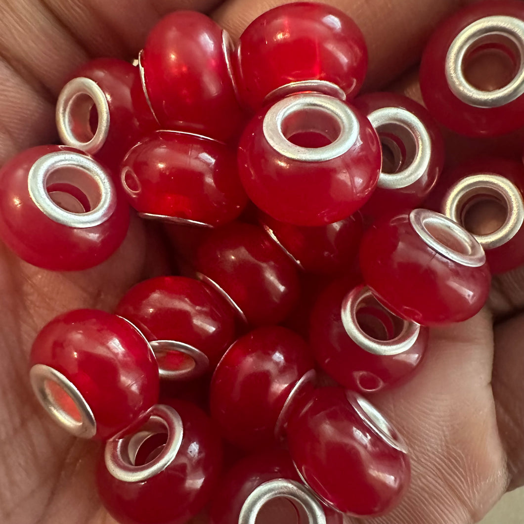 10 red big hole beads