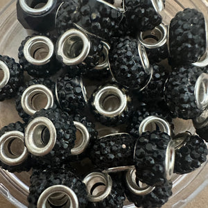 10 black rhinestone big hole beads