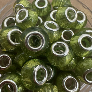 10 green big hole beads