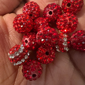 13 red rhinestone beads