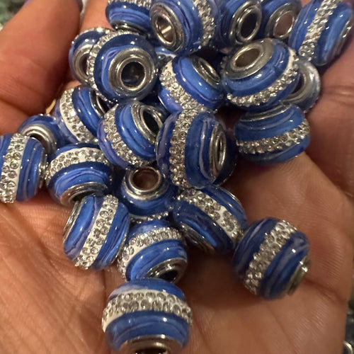 10 blue big hole beads