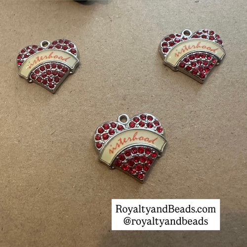 3 red sisterhood heart charms
