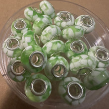 Load image into Gallery viewer, 10 green and white big hole beads