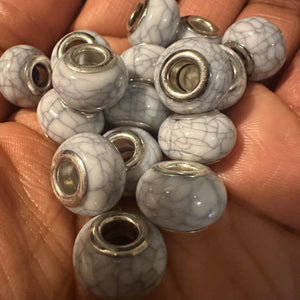 10 white and gray big hole beads