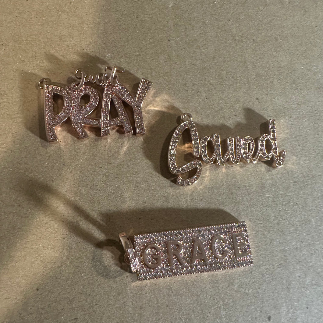 3 pave word charms (rose gold)