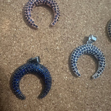 Load image into Gallery viewer, Blue half circle pave charms.