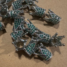 Load image into Gallery viewer, 4 green pave crown charms (silver)