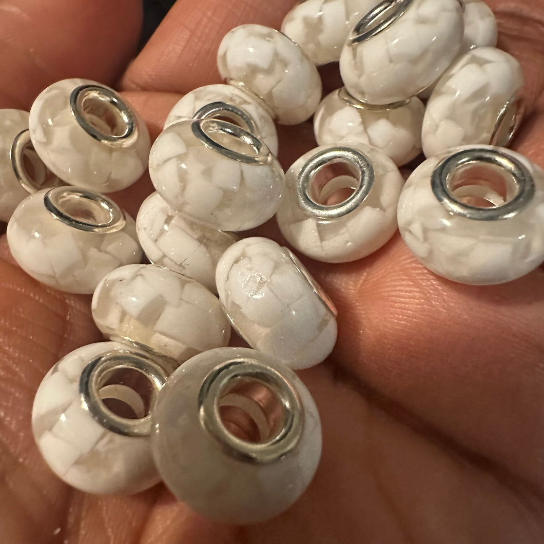 10 white big hole beads