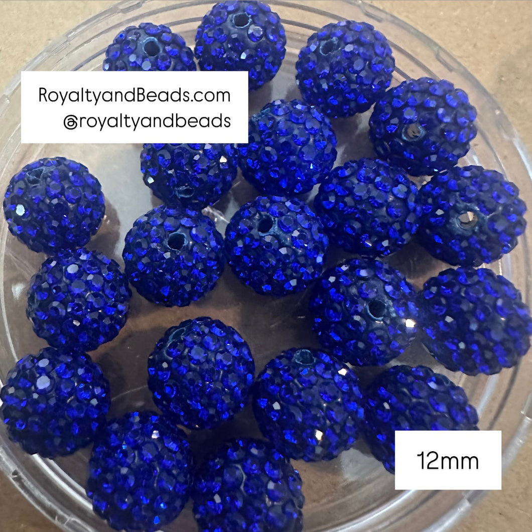 5 blue pave beads 12mm