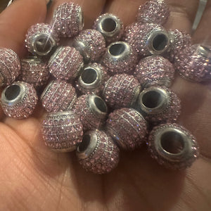 5 pink rhinestone beads 10mm
