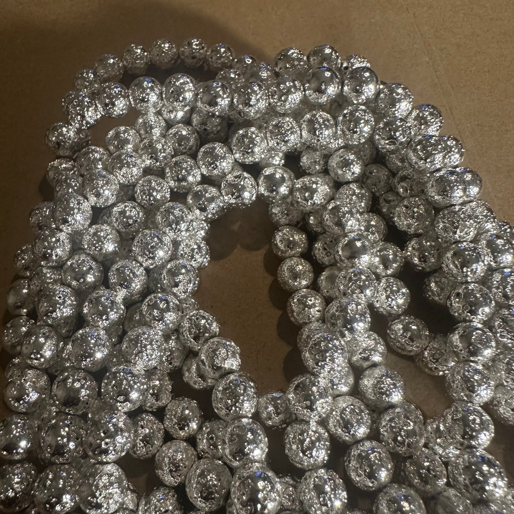 Silver rock beads. 8mm