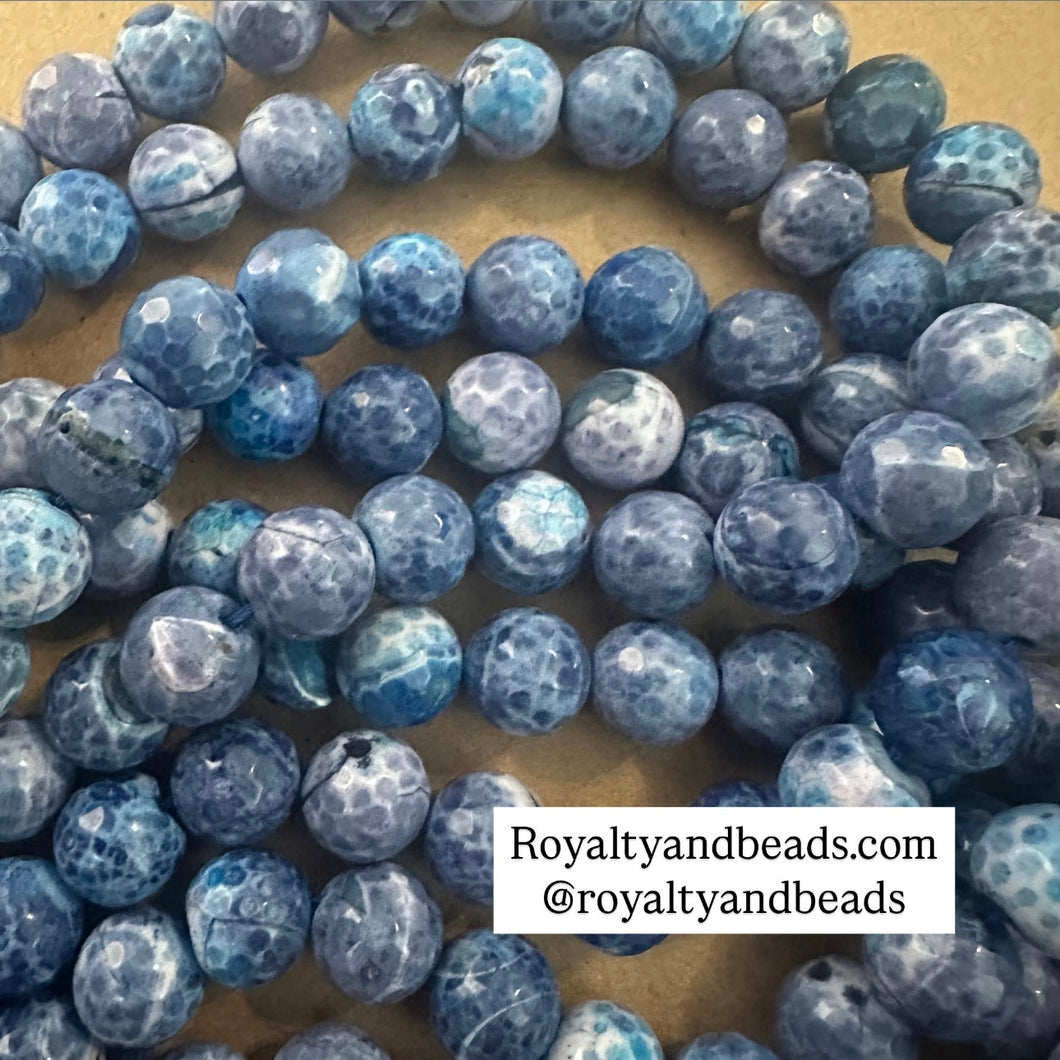Blue and white agate beads 12mm