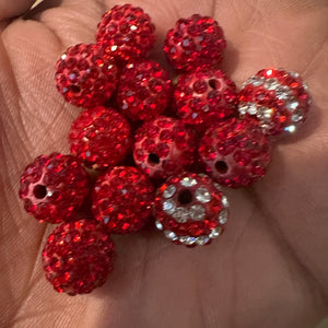 13 red rhinestone beads