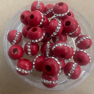 Red rhinestone beads 8mm