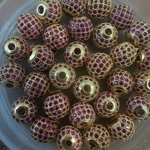 Pave beads pink and gold 10mm