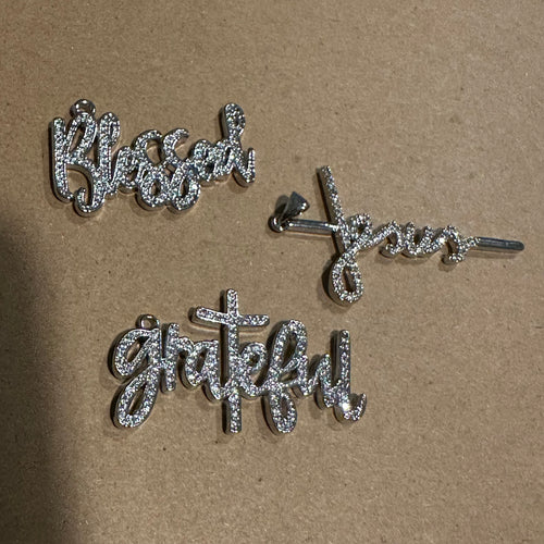 3 pave word charms (silver )