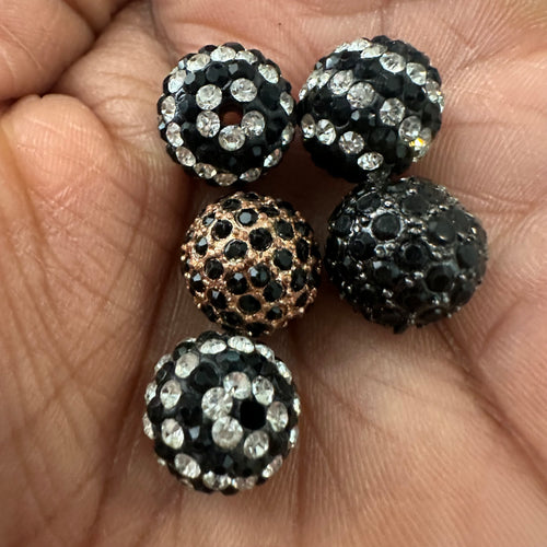 5 black rhinestone beads 12mm