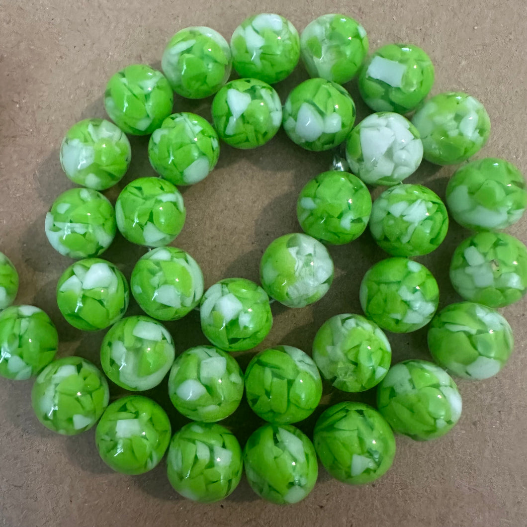 Green and white beads.