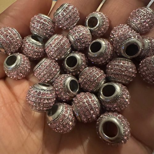 5 pink rhinestone beads 10mm