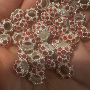 10 red rhinestone big hole beads