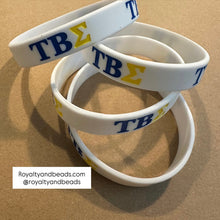 Load image into Gallery viewer, White Tau Beta Sigma wristband.