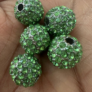 5 green rhinestone beads