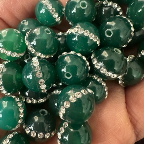 Green rhinestone beads 12mm