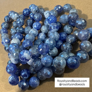 Blue and white agate beads 12mm