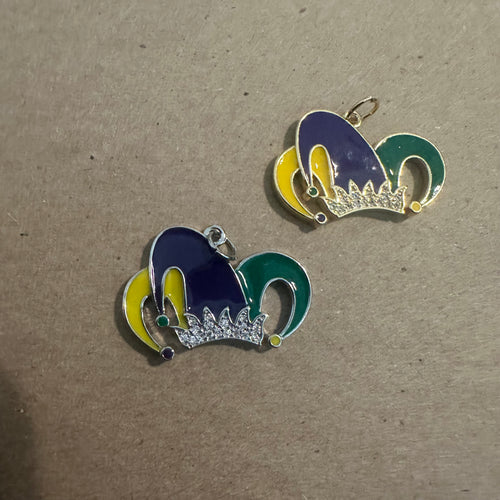 Pave Mardi Gras hat charm.