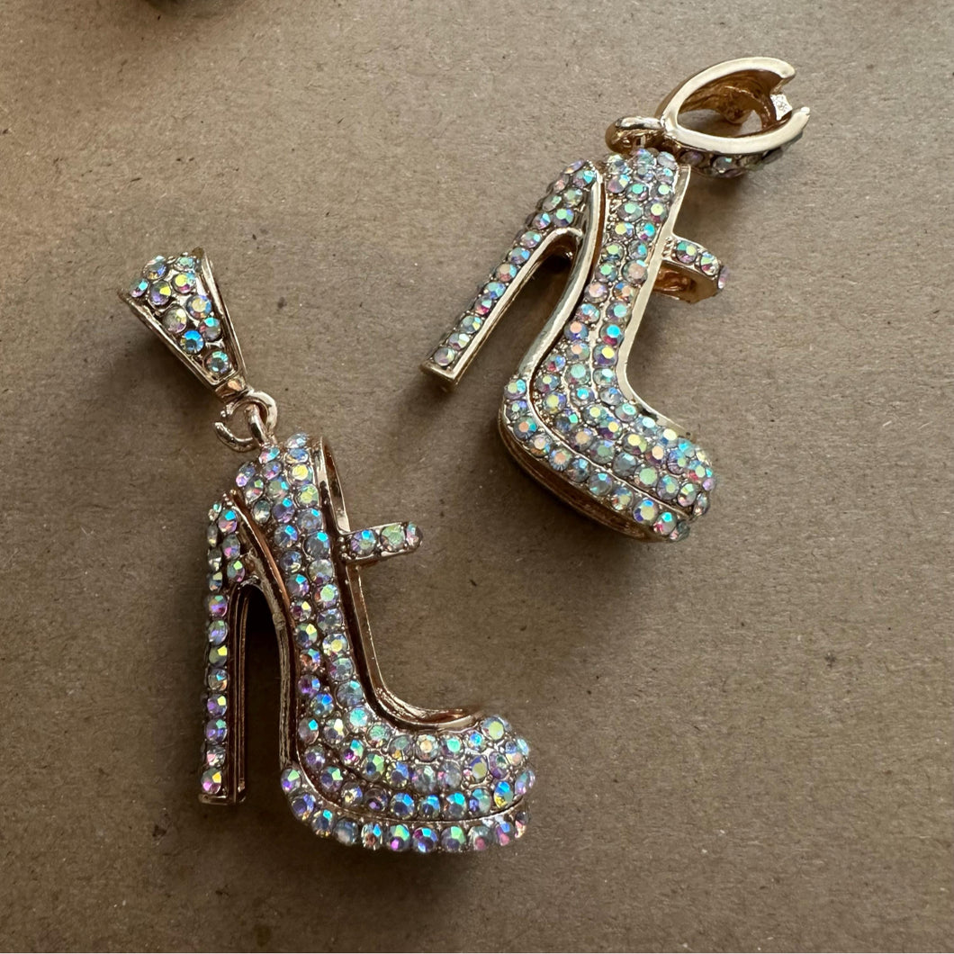 2 clear AB and gold high heel charms