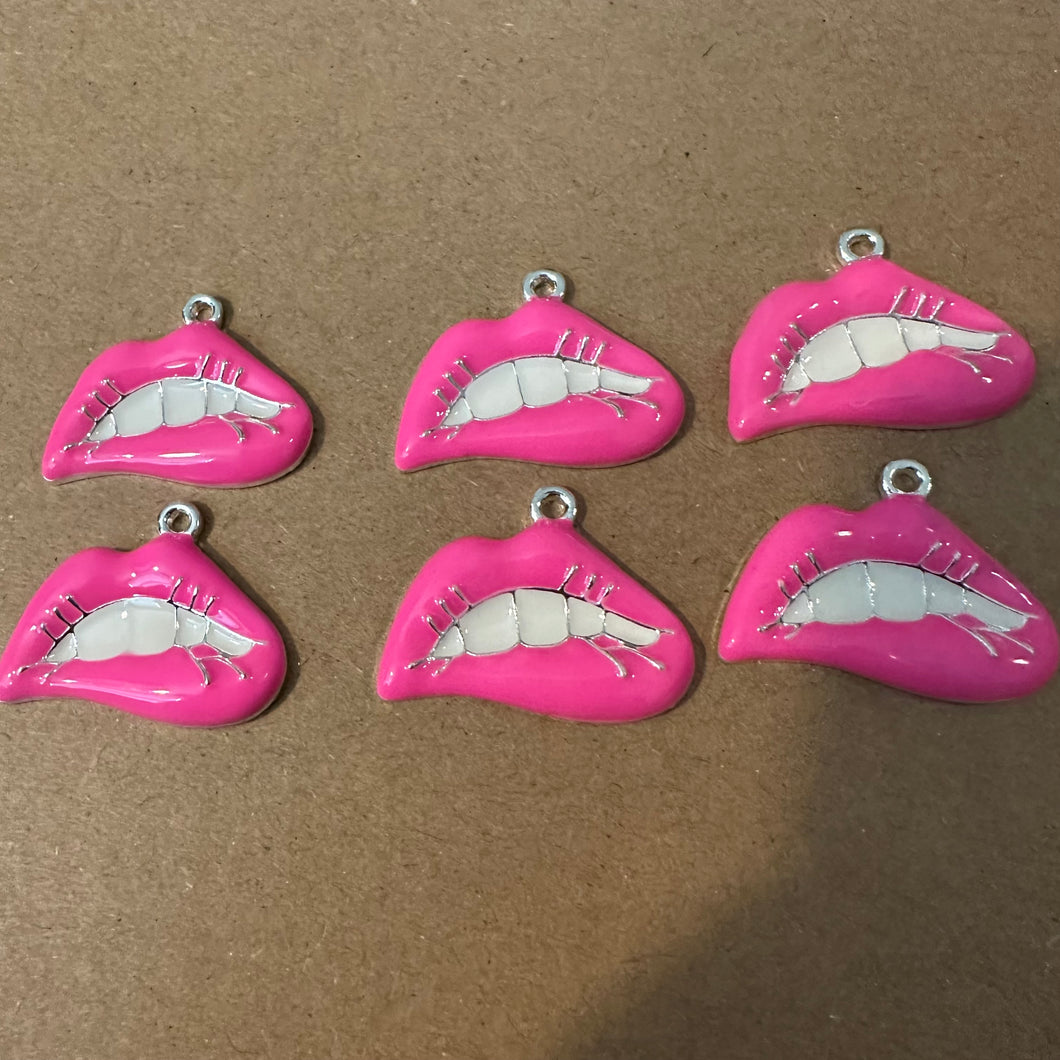 6 pink lip charms