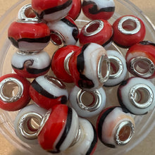 Load image into Gallery viewer, 10 red and white big hole beads