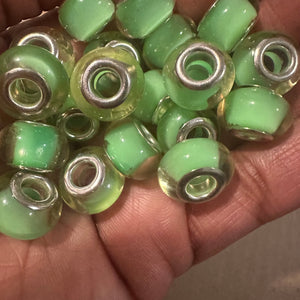 10 green big hole beads