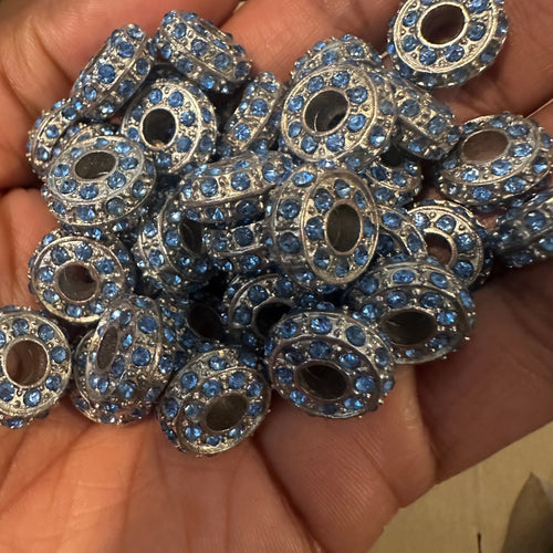10 blue and silver big hole beads.