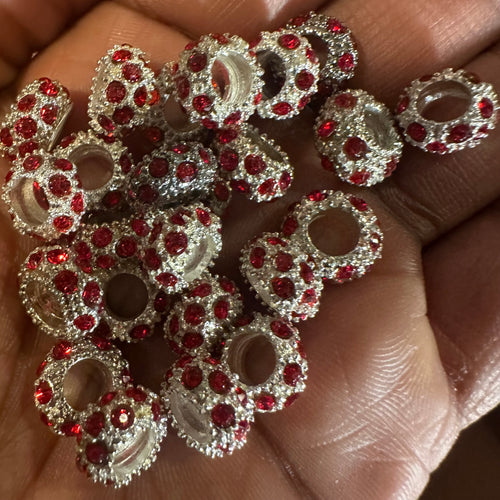10 red rhinestone big hole beads