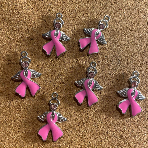 6 pink ribbon Breast cancer charm.