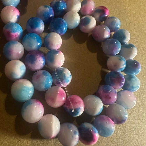 Pink and blue bubble gum beads.