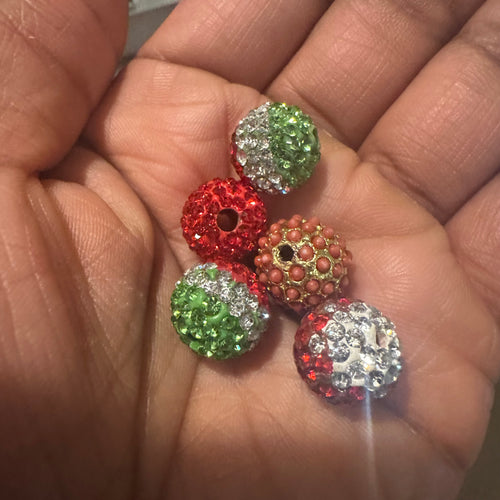 5 red rhinestone beads