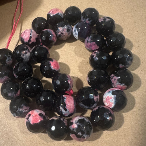 Pink and black agate beads 12mm
