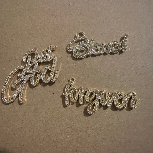 3 pave word charms ( gold)