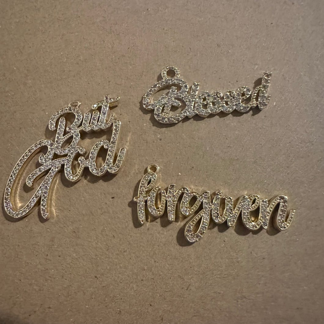 3 pave word charms ( gold)