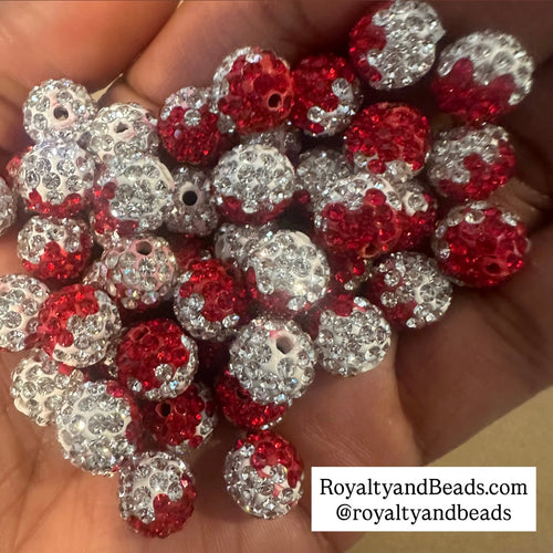 5 red and white pave beads.