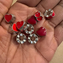 Load image into Gallery viewer, 10 red heart big hole beads