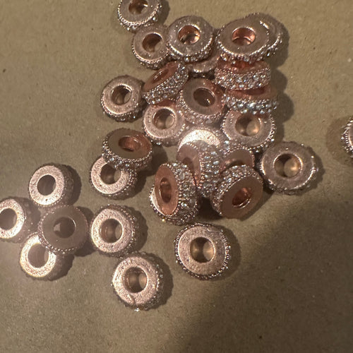 10 rose gold rhinestone big hole beads