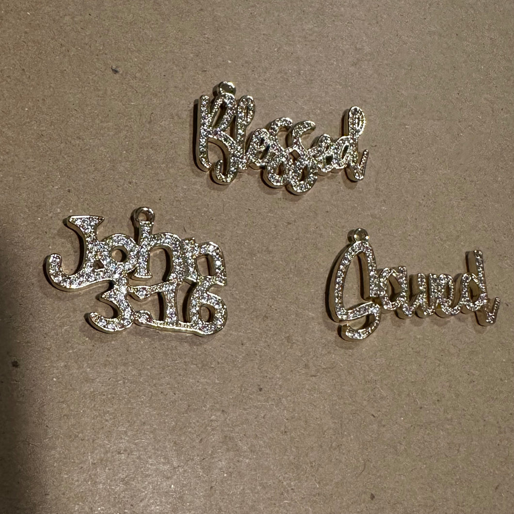 3 pave word charms (gold)