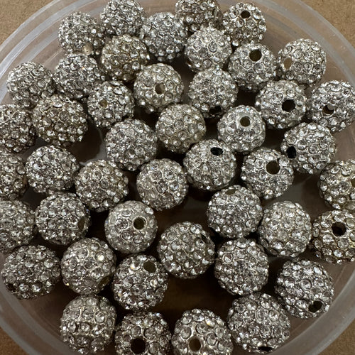 5 silver 10mm pave beads