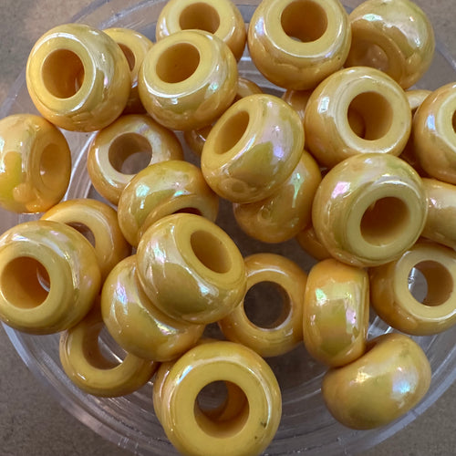 10 Yellow big hole beads