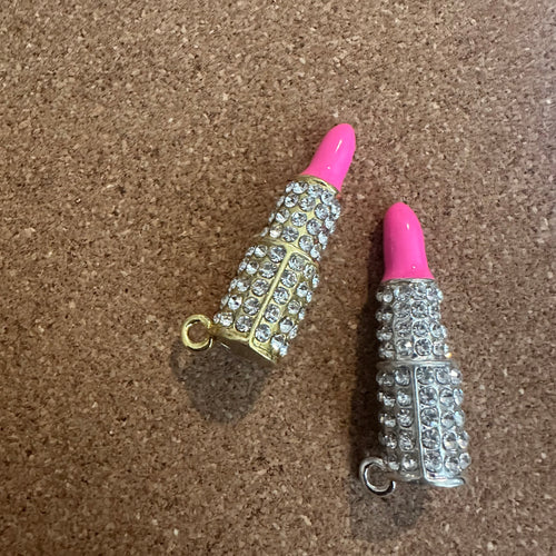 Rhinestone pink lipstick charm.